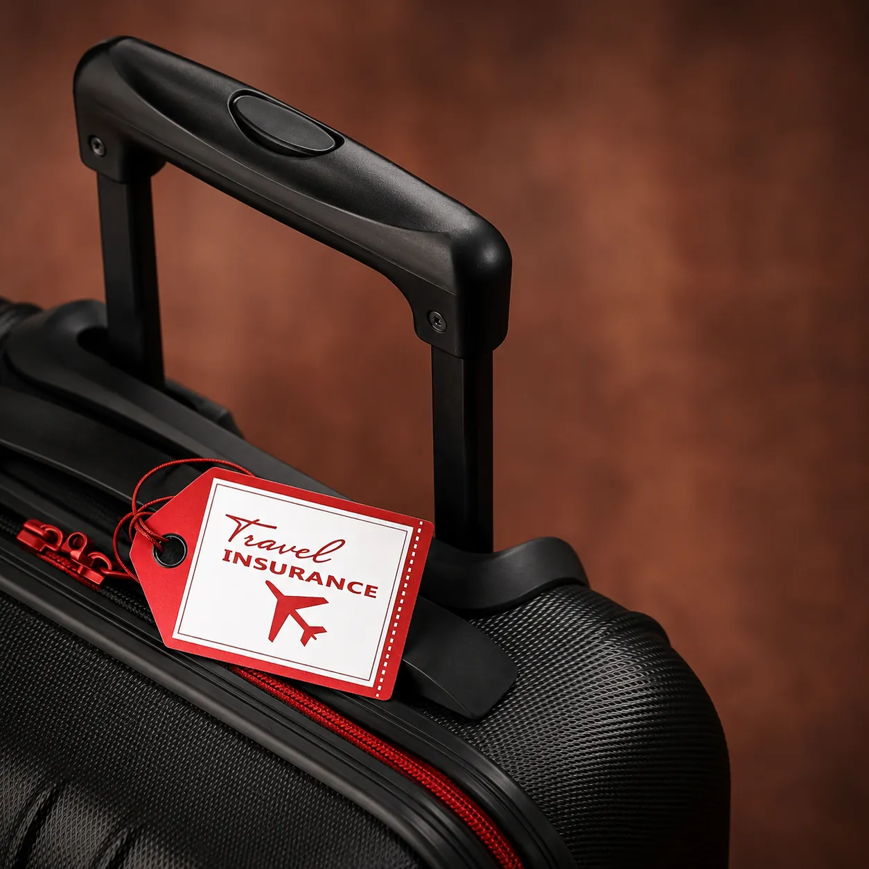 A suitcase with a travel insurance tag